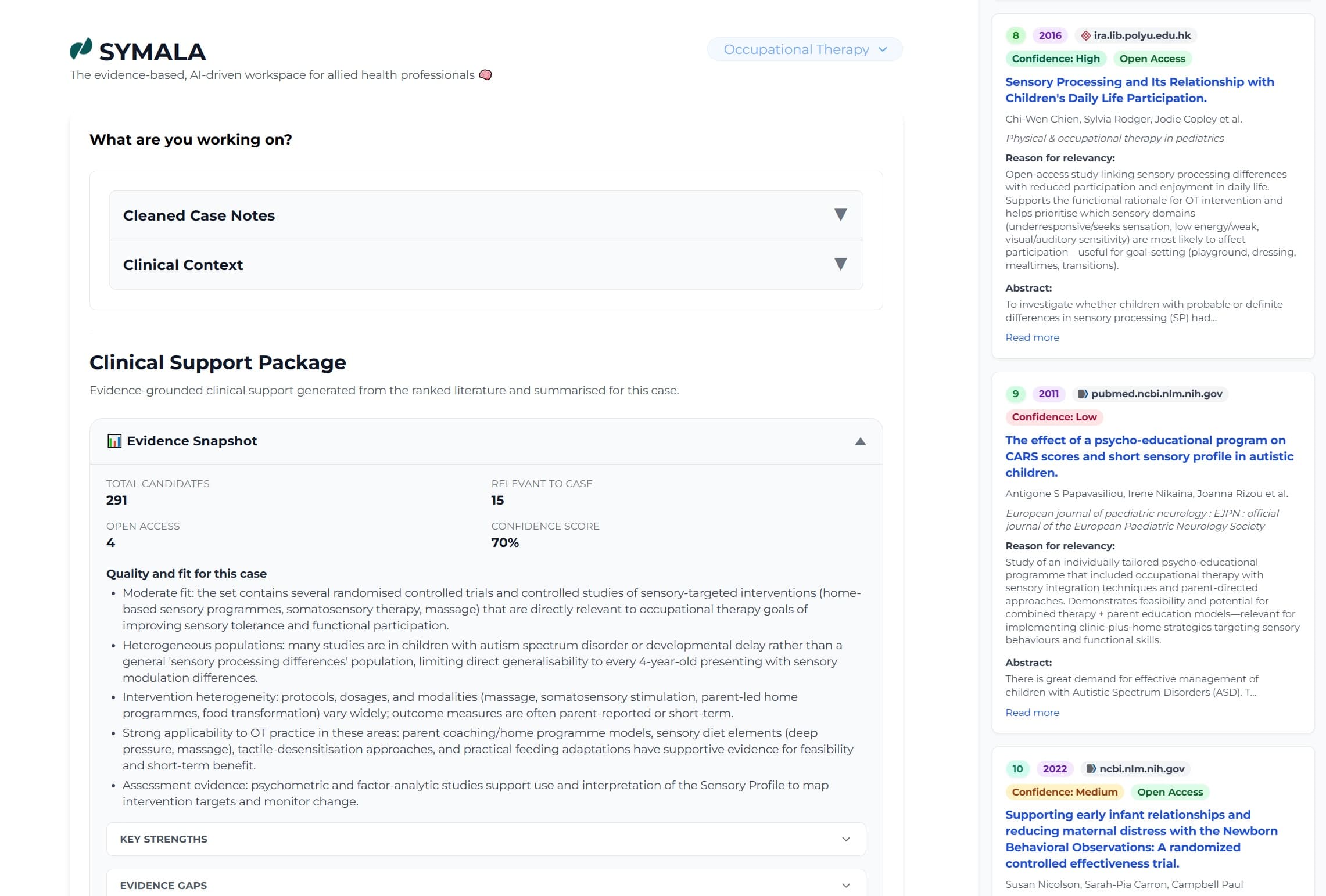 SYMALA evidence discovery, ranking, and snapshot view