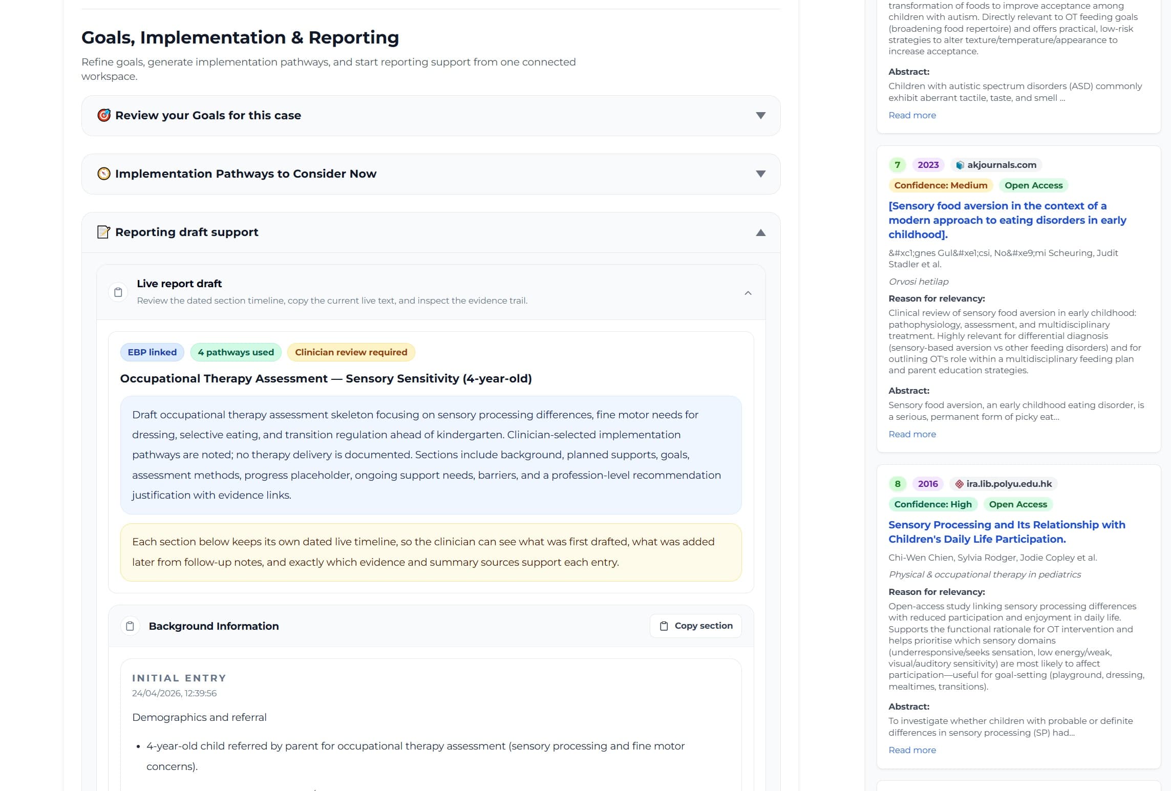 SYMALA structured report drafting view